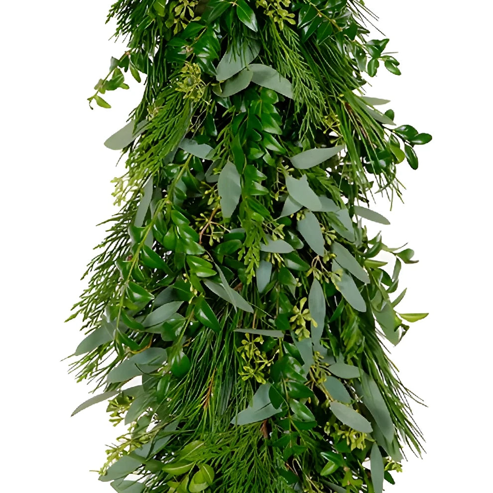 Seeded Eucalyptus, Leyland Cedar, White Pine & Boxwood Garland - main